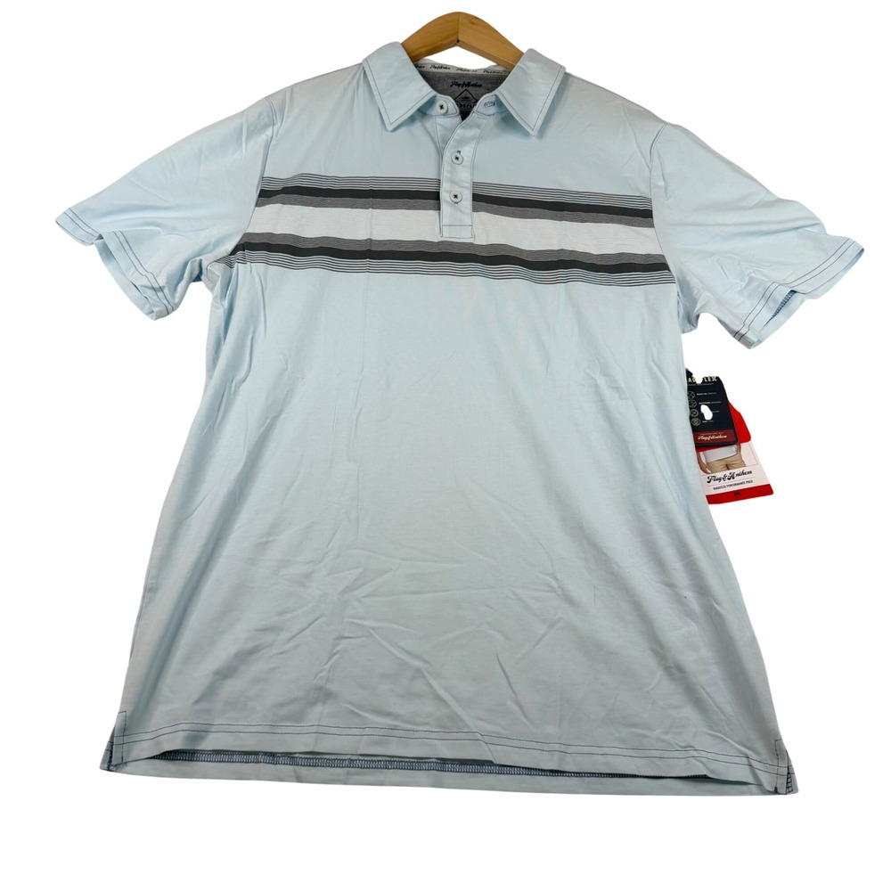 Flag & Anthem Madeflex Mens Performance Polo Shirt Blue Striped Size M NEW